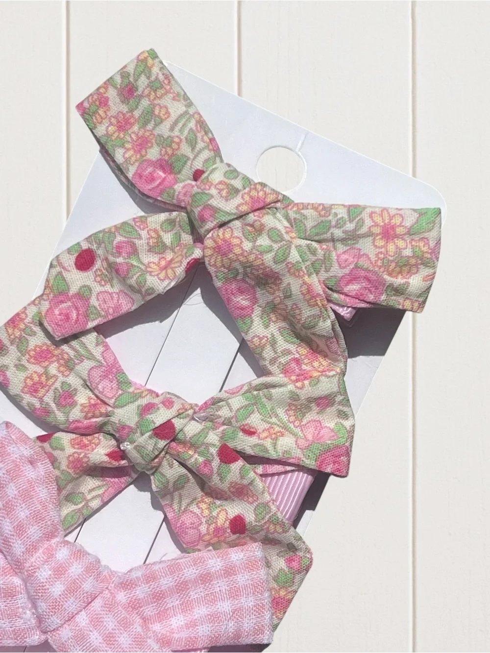 Pink Floral & Gingham Bow Hair Clips for Kids